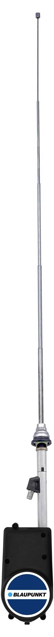 Eine lange, teleskopische Funkantenne mit schwarzer Basis.