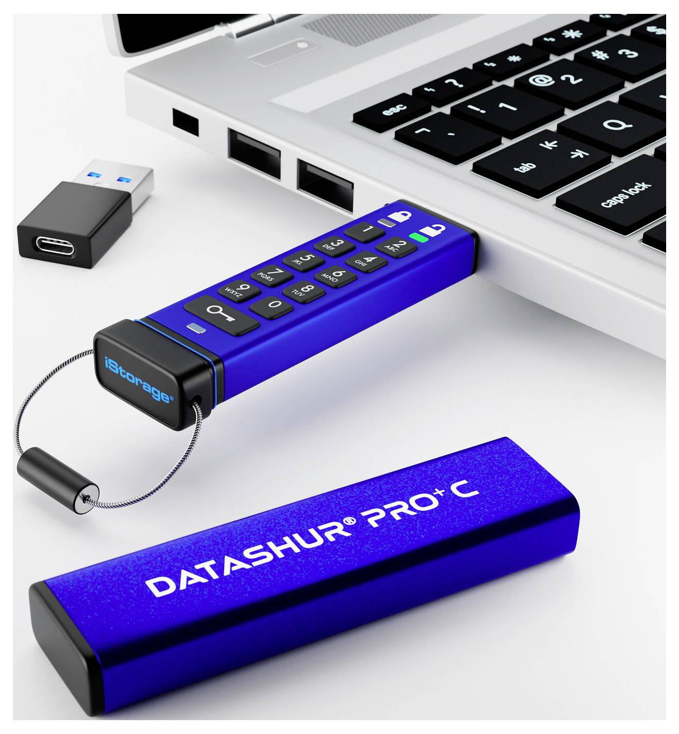 IStorage datAshur Pro+C USB-Stick 128GB Blau IS-FL-DA3C-256-128