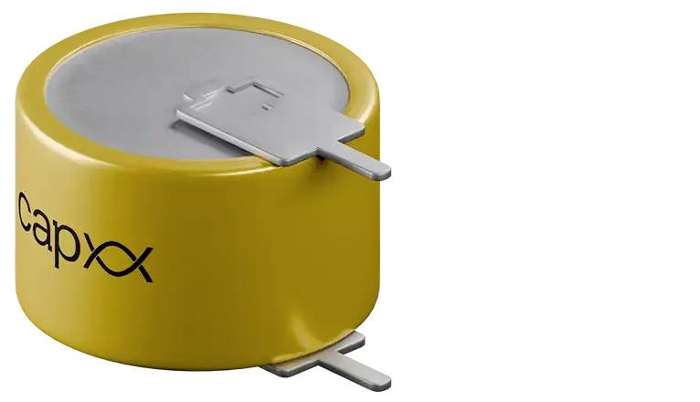 Eine gelbe zylindrische elektronische Komponente mit der Beschriftung 