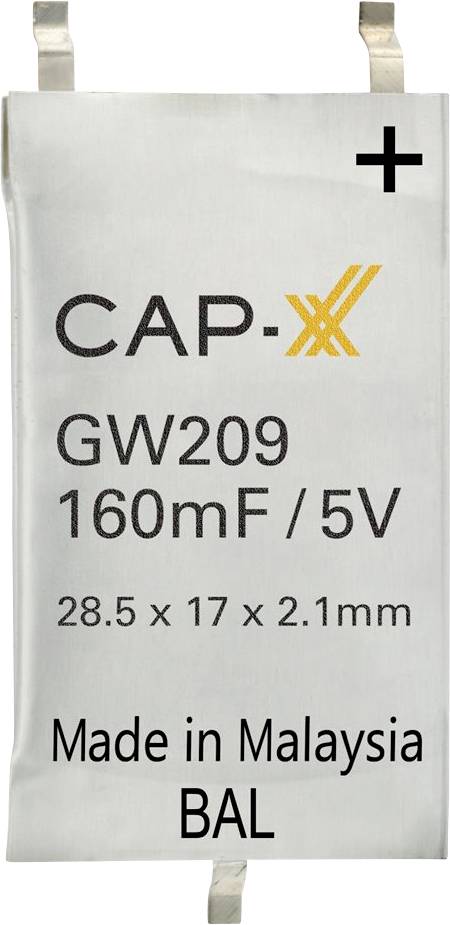 CAP-XX GW209 160mF/5V, 28.5 x 17 x 2.1mm, Hergestellt in Malaysia BAL