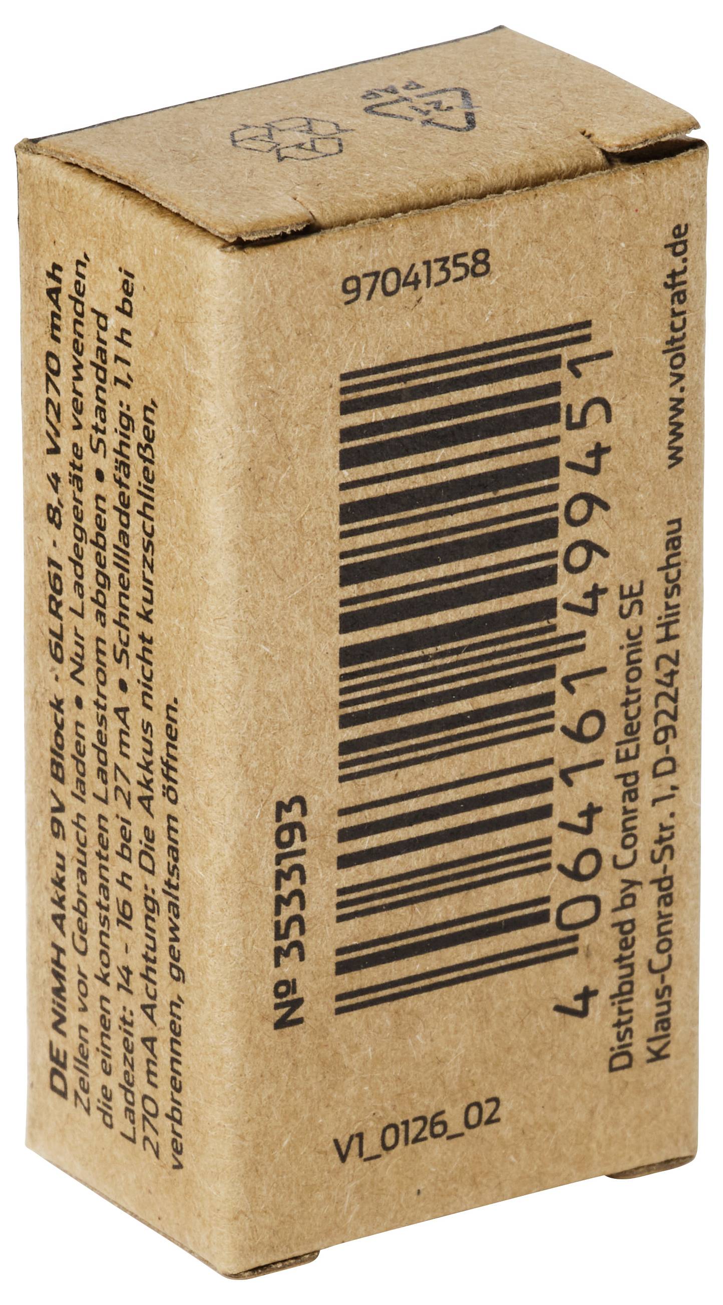 Brauner Kartonversandkarton mit gedrucktem Barcode, Artikelnummern, Recyclingsymbolen und deutschem Handhabungstext auf den Seiten.