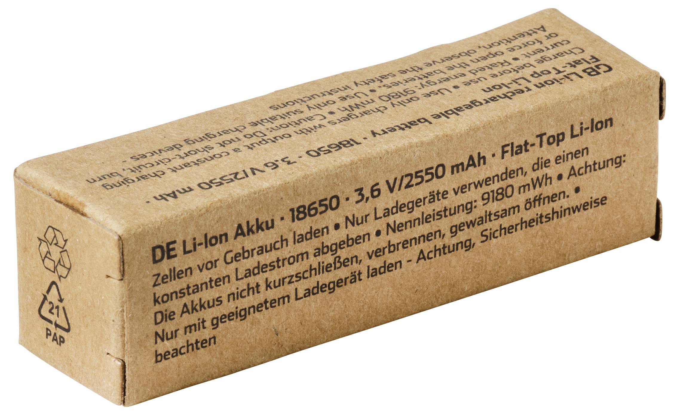 VOLTCRAFT Spezial-Akku 18650 Flat-Top Li-Ion 3.6V 2550 mAh 1St.