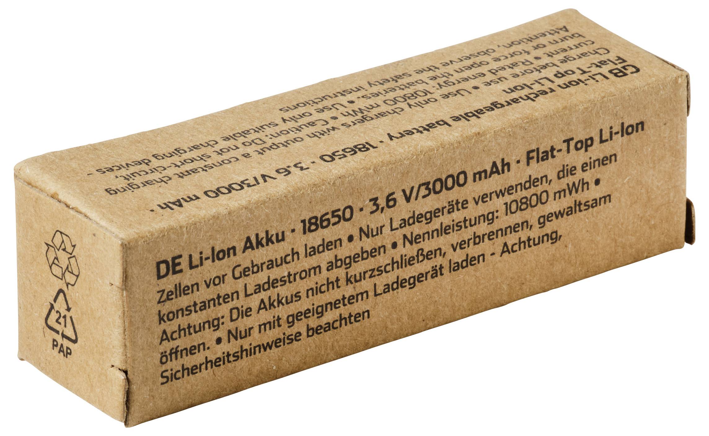 VOLTCRAFT Spezial-Akku 18650 Flat-Top Li-Ion 3.6V 3000 mAh 1St.