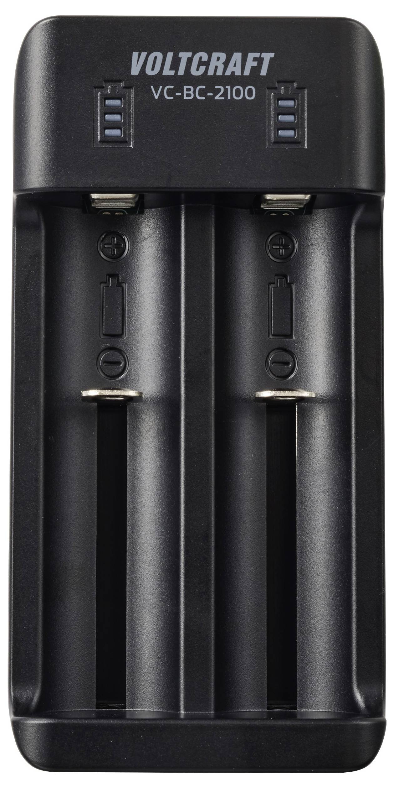 Batterieladegerät für zwei AA- oder AAA-Batterien, mit der Bezeichnung „VOLTCRAFT VC-BC-2100