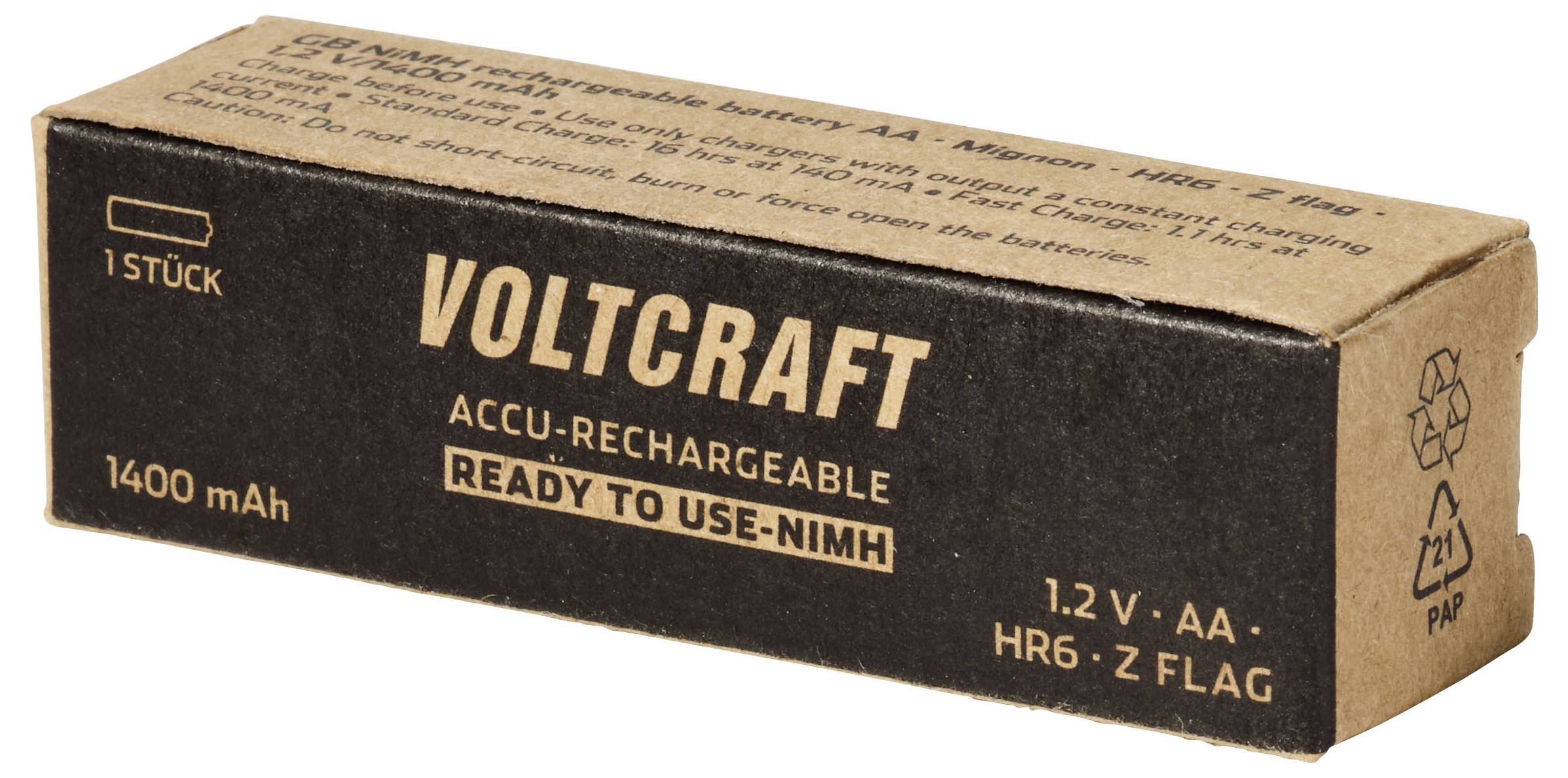 VOLTCRAFT wiederaufladbare NiMH AA-Batteriepacks in einer Schachtel mit der Bezeichnung 