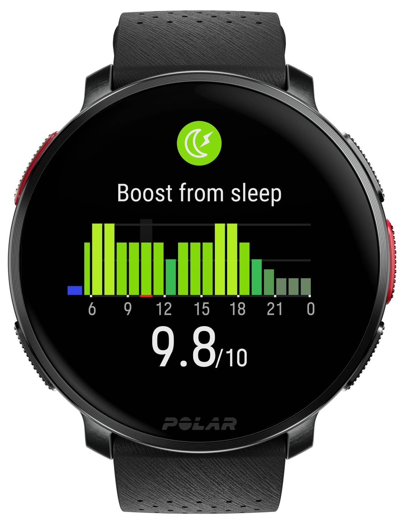 Smartwatch-Bildschirm, der Schlaf-Daten mit dem Titel 