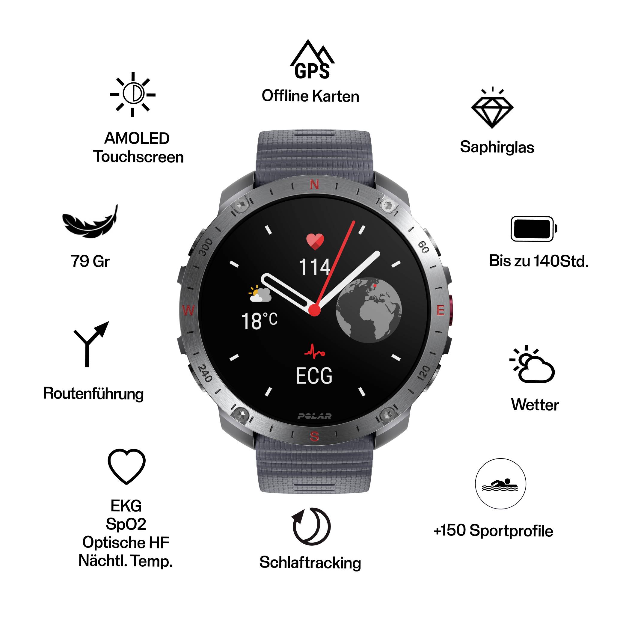 Polar Grit X2 Pro Sportuhr Grau