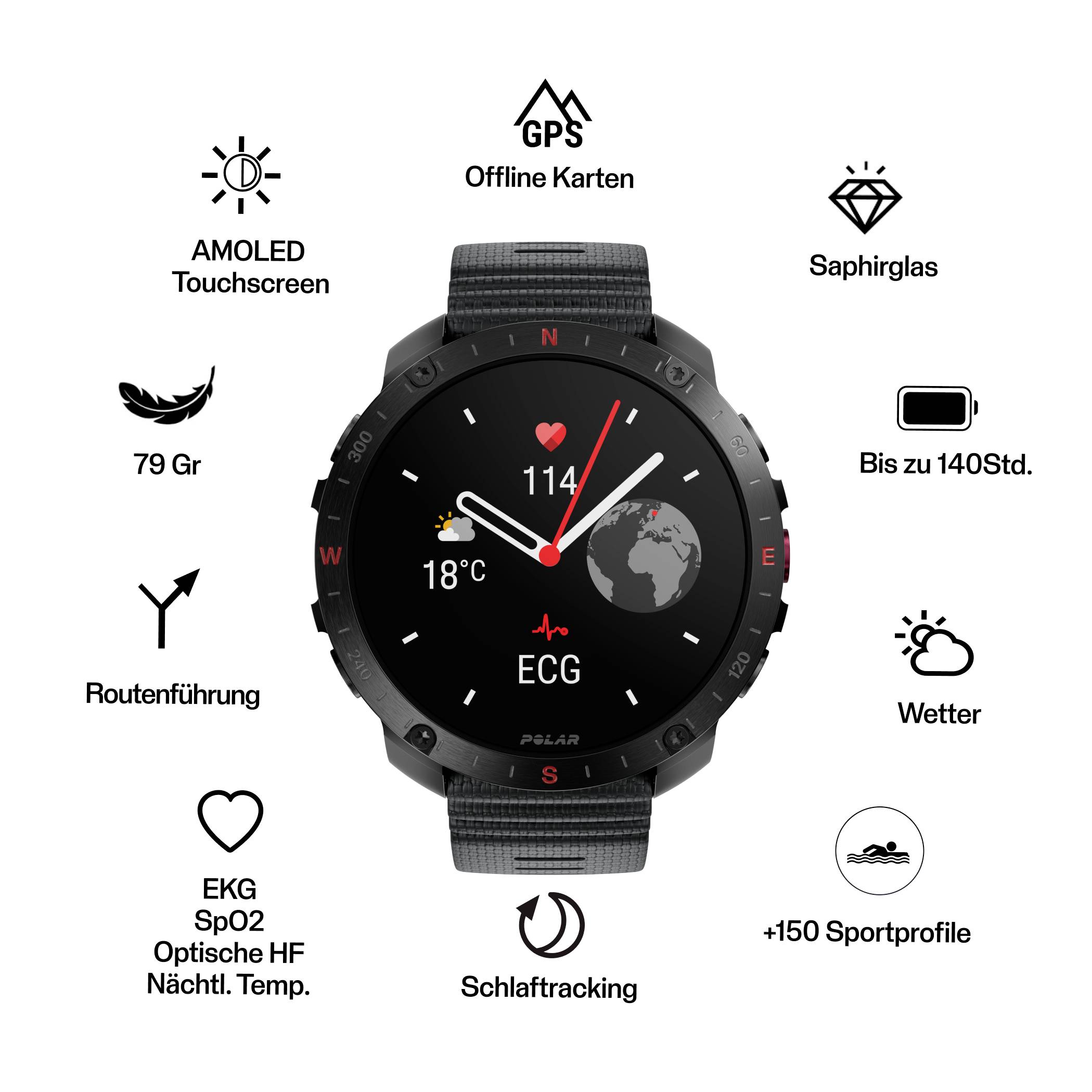 Polar Grit X2 Pro Sportuhr Schwarz