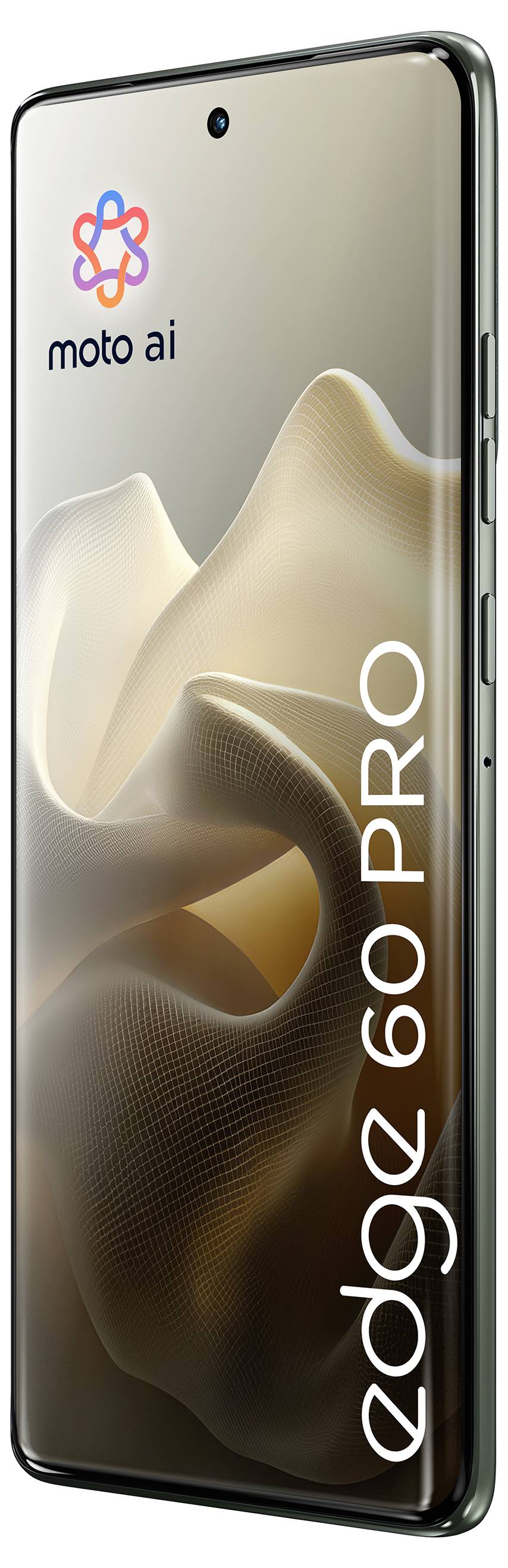 Ein Smartphone mit elegantem Design mit den Beschriftungen „edge 60 PRO