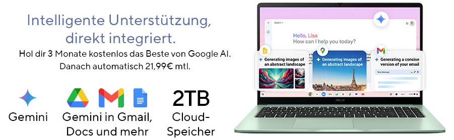 Ein Laptop, der Gemini AI-Funktionen zeigt: 