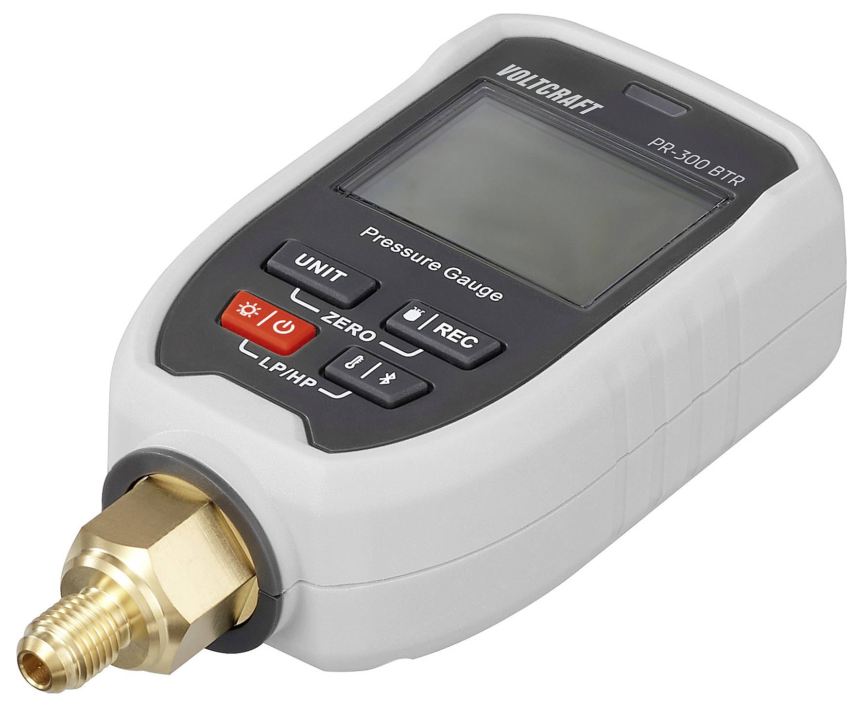 Digitales Druckmanometer mit Display und Tasten mit der Beschriftung „Unit