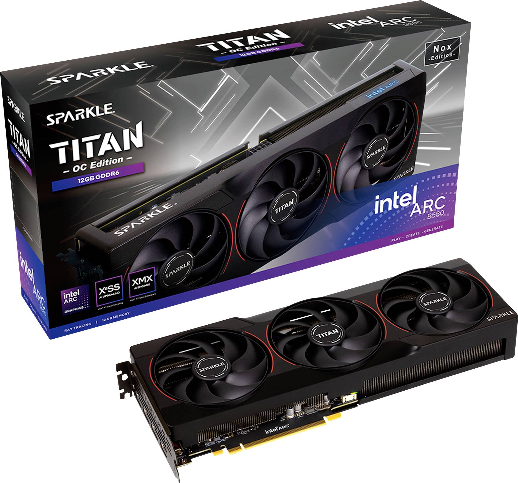 Sparkle Grafikkarte Intel Arc™ B580 Intel® Arc™ B580 TITAN Nox OC 12GB GDDR6-VRAM PCIe x8 HDMI® 2.1, DisplayPort Vulkan