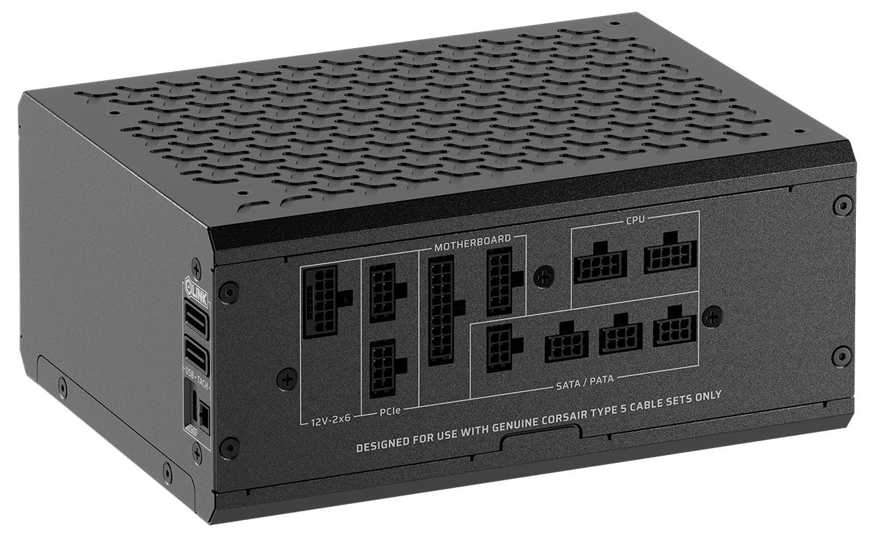 Modulares Computer-Netzteil mit beschrifteten Anschlüssen für 