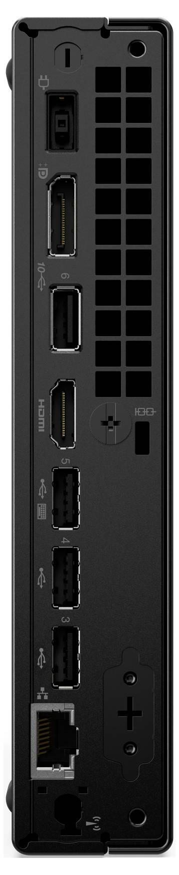Xbox Series X Rückseite mit Energie-, HDMI-, Speichererweiterungs-, USB- und Ethernet-Anschlüssen für Konnektivität und Einrichtung.