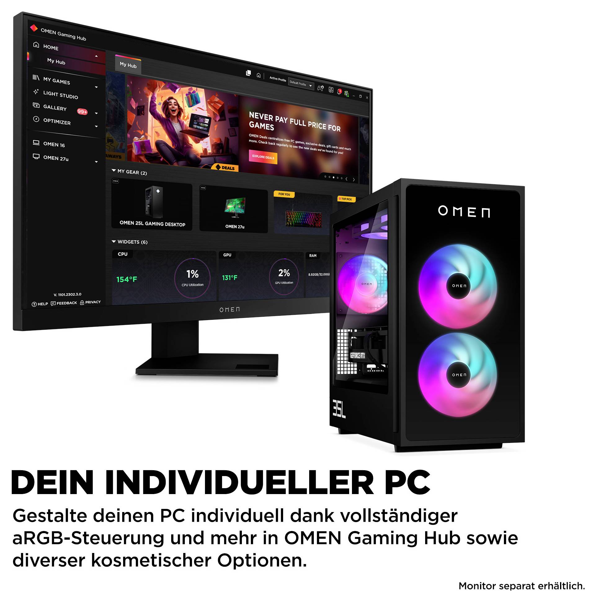 HP Gaming PC OMEN GT16-0083ng AMD Ryzen 7 8700F 5GHz 32GB RAM Nvidia GeForce RTX 5070 Ti GDDR7 Win 11 Home BA2U4EA#ABD