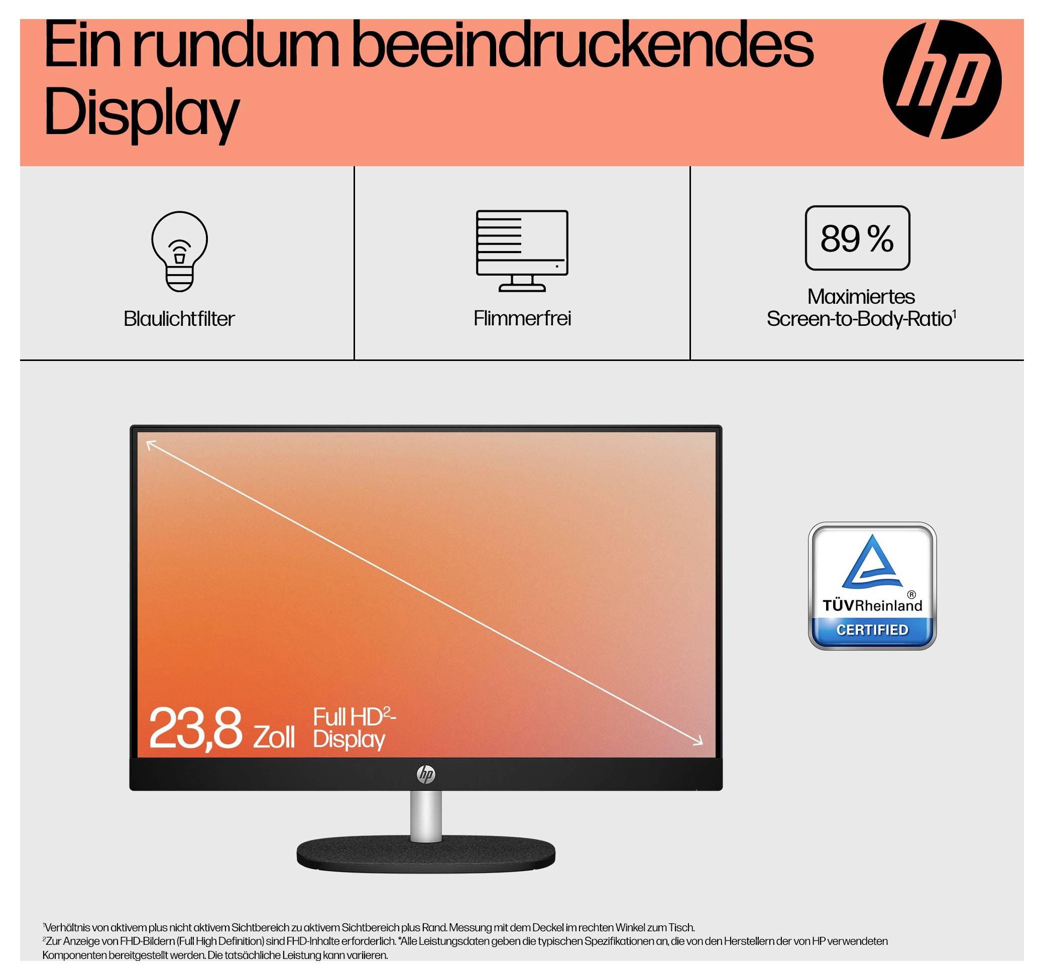 HP All-in-One PC AIO 24-cr0002ng 60.5cm (23.8 Zoll) Full HD AMD Ryzen 5 7520U 4.3GHz 8GB RAM 512GB SSD AMD Radeon Graphics Win 11