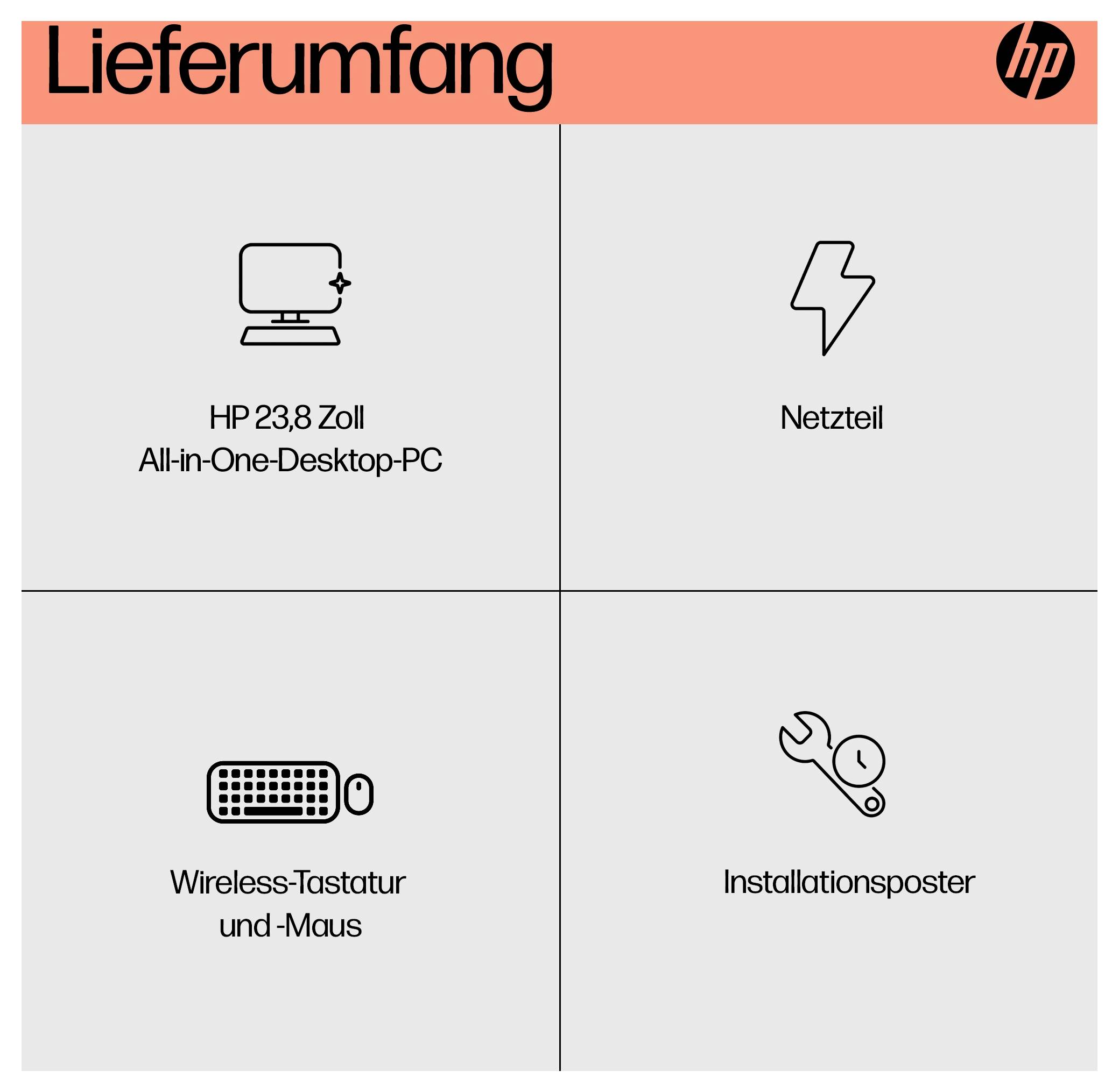 HP All-in-One PC AIO 24-cr0002ng 60.5cm (23.8 Zoll) Full HD AMD Ryzen 5 7520U 4.3GHz 8GB RAM 512GB SSD AMD Radeon Graphics Win 11