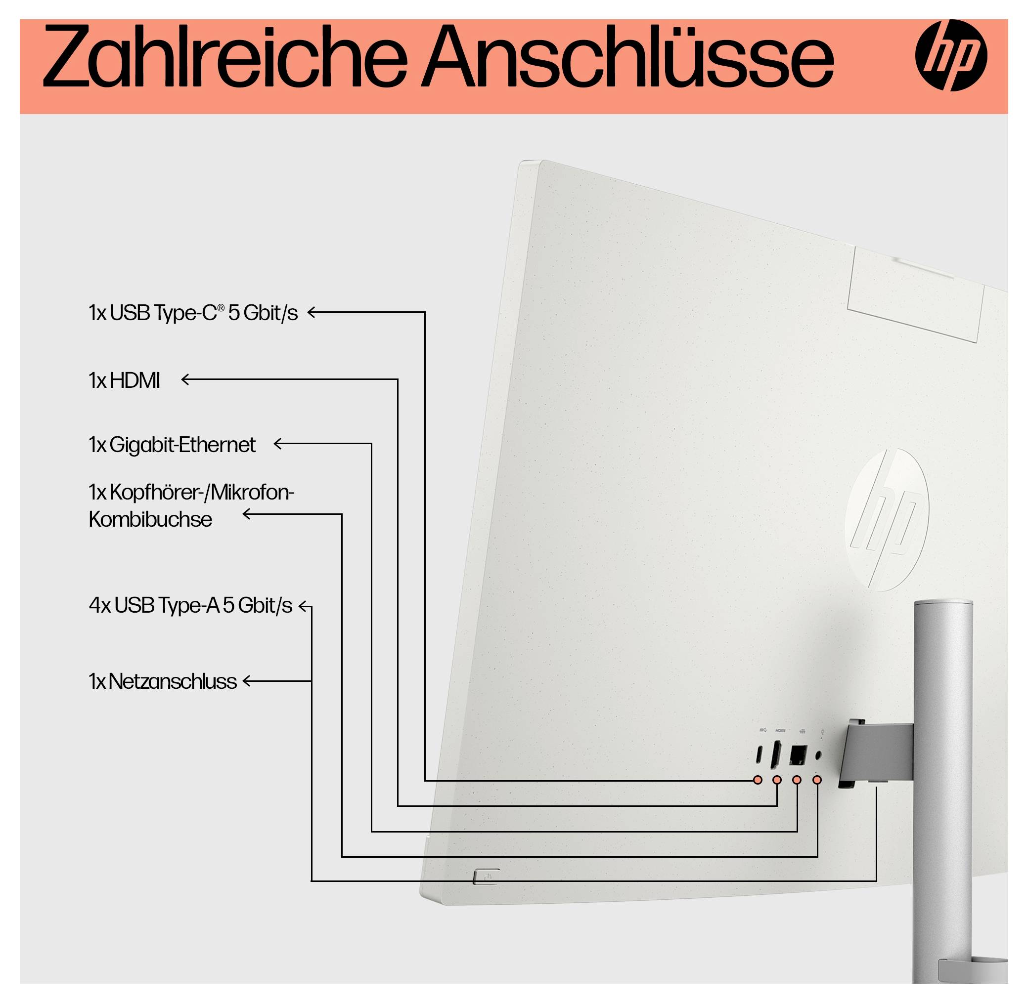 HP All-in-One PC AIO 24-cr0002ng 60.5cm (23.8 Zoll) Full HD AMD Ryzen 5 7520U 4.3GHz 8GB RAM 512GB SSD AMD Radeon Graphics Win 11