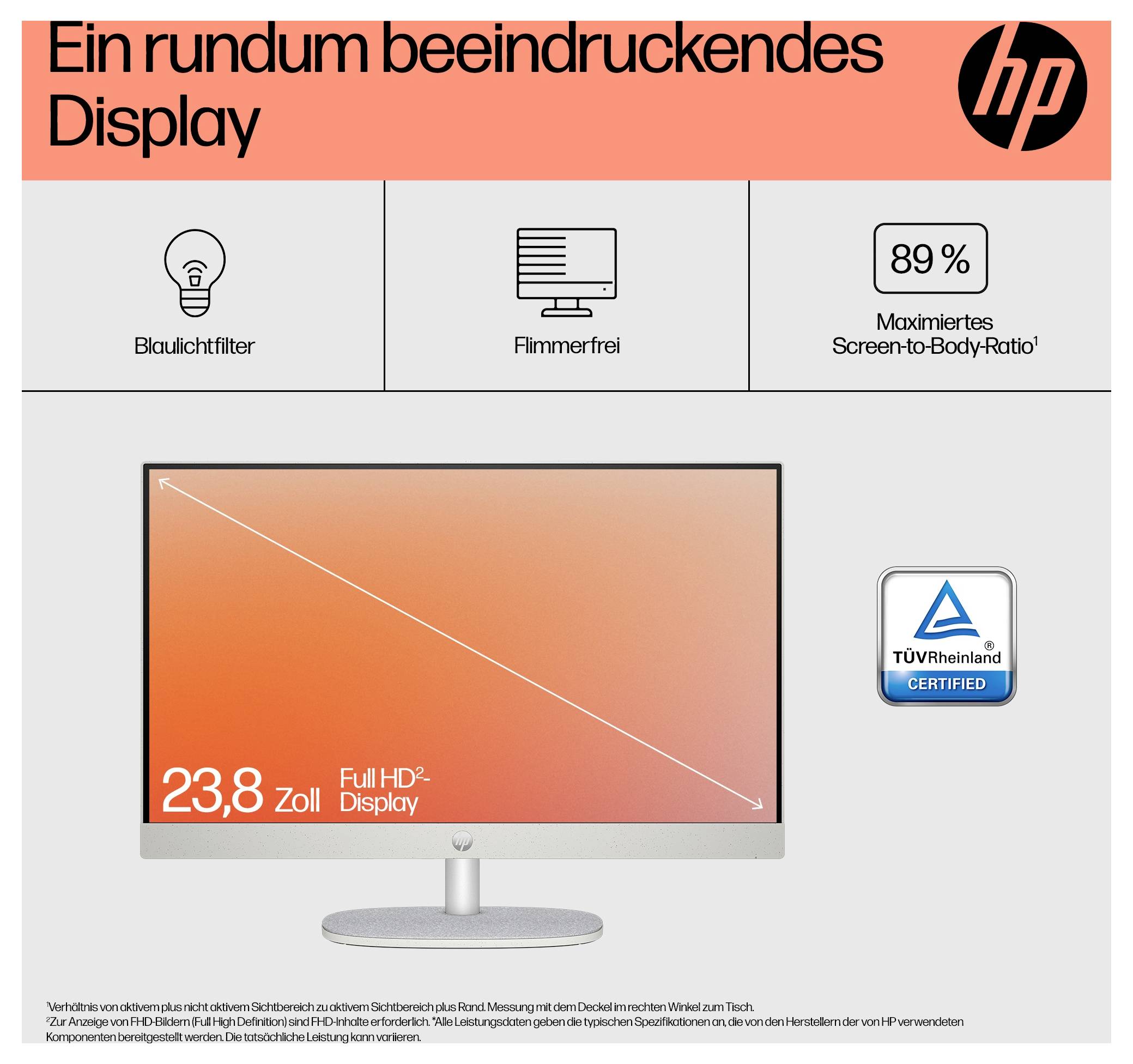 HP All-in-One PC AIO 24-cr0002ng 60.5cm (23.8 Zoll) Full HD AMD Ryzen 5 7520U 4.3GHz 8GB RAM 512GB SSD AMD Radeon Graphics Win 11