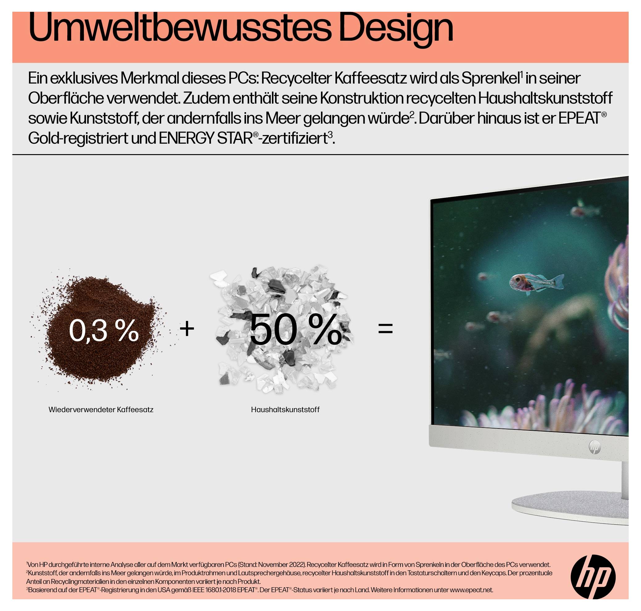 HP All-in-One PC AIO 24-cr0002ng 60.5cm (23.8 Zoll) Full HD AMD Ryzen 5 7520U 4.3GHz 8GB RAM 512GB SSD AMD Radeon Graphics Win 11