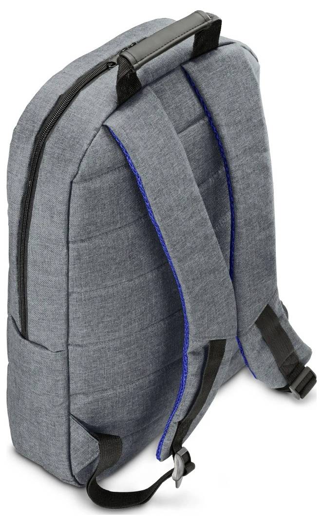 Grauer Rucksack mit gepolsterten Trägern und einem schwarzen Griff, ausgestattet mit einem Hauptfach mit Reißverschluss.