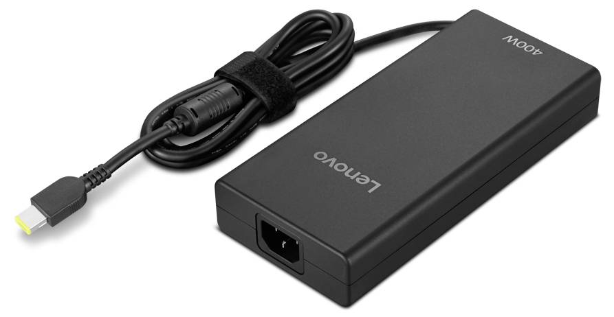 Ein schwarzes Lenovo-Netzteil mit der Aufschrift „400W