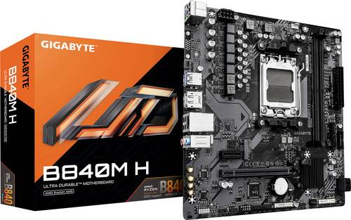 GIGABYTE B840M H Motherboard - AMD Ryzen 9000 CPUs, 5+2+2 Phases VRM, up to 7200MHz DDR5 (OC), 1xPCIe 4.0 M.2, 1GbE LAN, USB 3.2 Gen 1