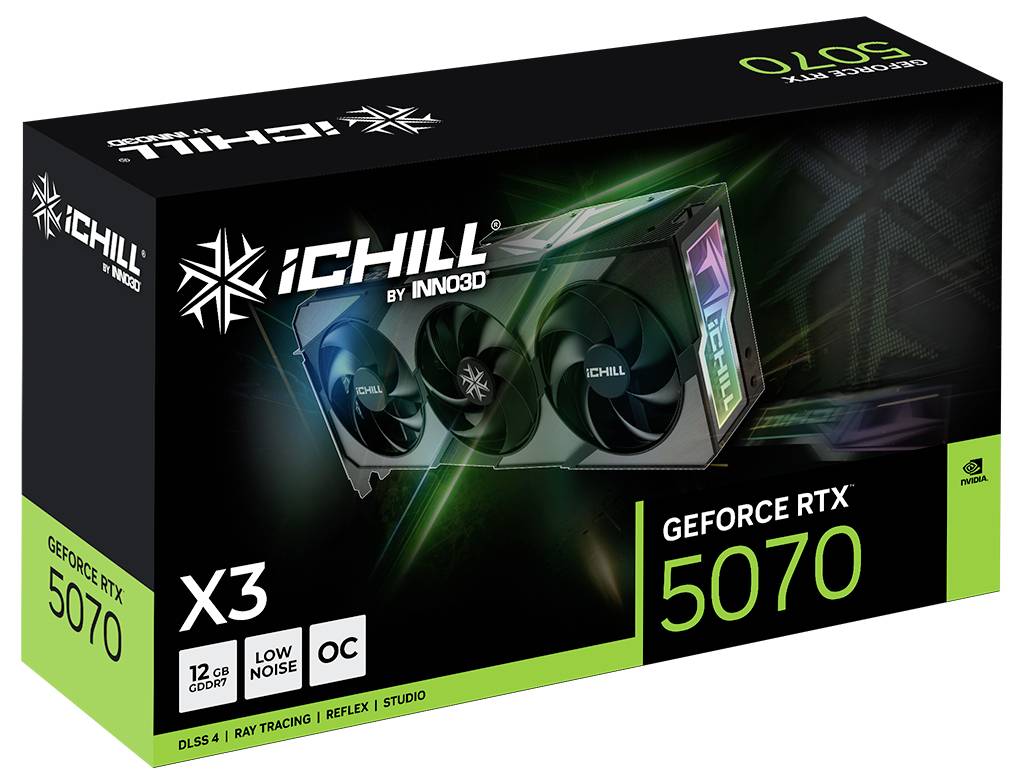 Inno 3D Grafikkarte Nvidia GeForce RTX 5070 INNO3D GeForce RTX™ 5070 iCHILL X3 12 GB GDDR7-VRAM HDMI® 2.1, DisplayPort NVIDIA G-Sync, Vulkan