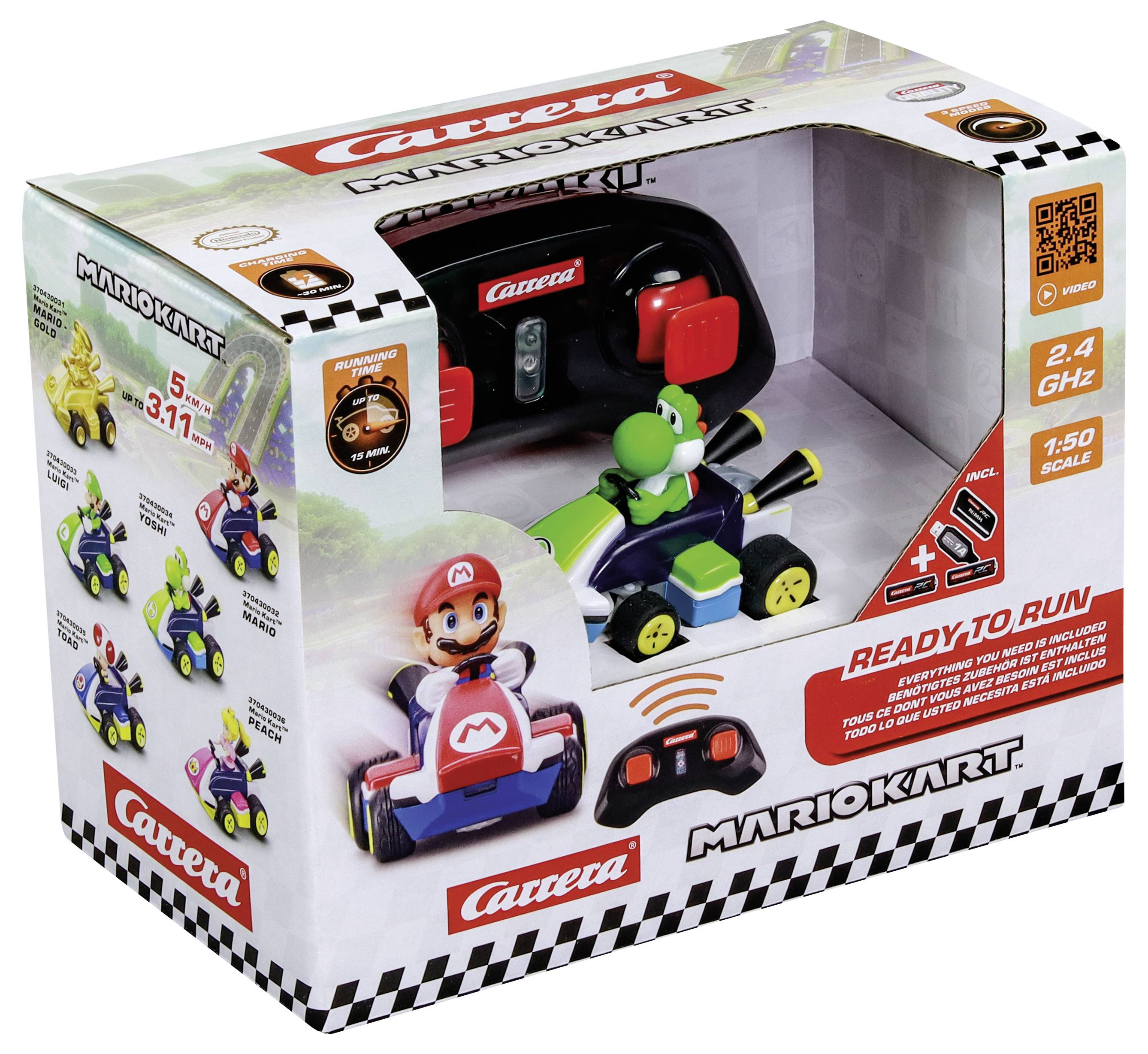 Carrera Mario Kart Fernlenkautospielzeug-Set mit Yoshi-Figur, Maßstab 1:50, spielbereit, geeignet für Kinder ab 3 Jahren, 2,4 GHz.