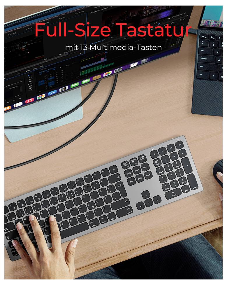 Keysonic KSK-8023BTRF (DE) Kabellos, Bluetooth® Tastatur Deutsch, QWERTZ Anthrazit, Schwarz Wiederaufladbar