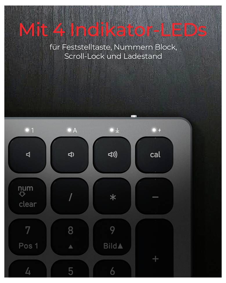 Keysonic KSK-8023BTRF (DE) Kabellos, Bluetooth® Tastatur Deutsch, QWERTZ Anthrazit, Schwarz Wiederaufladbar