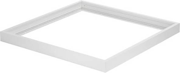 Ein weißer, quadratischer Deckenrahmen aus schrägem Blickwinkel, der ein minimalistisches Design mit glatten Kanten und einer vertieften inneren Bordüre zeigt.