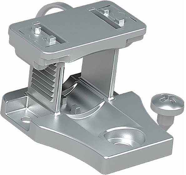 Ein Metallscharniermechanismus mit einer kleinen Schraube auf der rechten Seite, entwickelt zum Verbinden oder Befestigen von zwei Oberflächen, wie z. B. Schranktüren.
