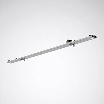 Eine lange, schmale, moderne LED-Deckenleuchte mit elegantem Design, horizontal aufgehängt, geeignet für minimalistische Innenräume.