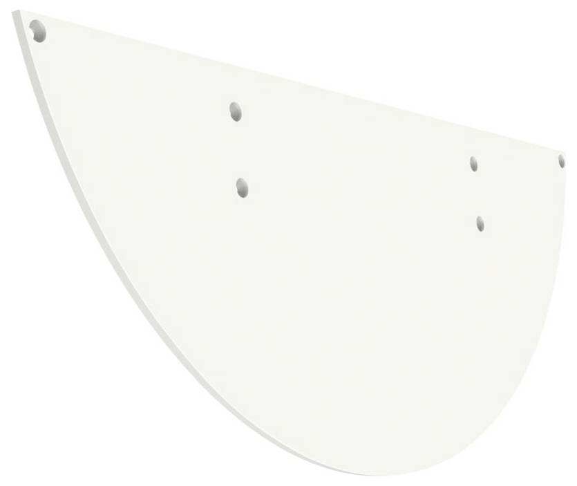 Ein weißer, halbkreisförmiger Kletterbegriff mit mehreren Schraubenlöchern zur Befestigung an einer Kletterwand.