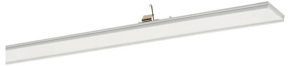 Eine minimalistische, moderne lineare LED-Leuchte mit schlankem weißem Gehäuse, geeignet für Wohn- oder Bürobeleuchtung.