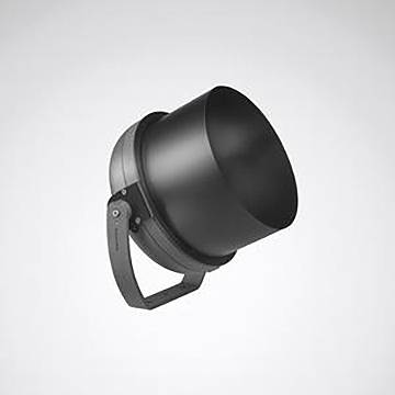 Eine schwarze Außen-LED-Flutlichleuchte mit schlankem Design, ausgestattet mit einer runden Leuchte und verstellbarer Montageklammer.