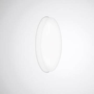 Ein rundes, weißes Deckenleuchten-Modell mit schlichtem, modernem Design, das ein gleichmäßiges Licht gegen einen hellgrauen Hintergrund ausstrahlt.
