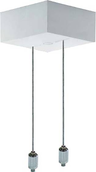 Eine an der Decke montierte Anschlussdose mit zwei nach unten verlaufenden Metallstangen, normalerweise zur Elektroinstallation oder zum Einbau von Geräten verwendet.