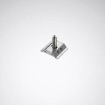 Eine kleine metallische Komponente mit einem zylindrischen Stift und einer Basis, möglicherweise ein mechanisches Bauteil, vor einem einfachen Hintergrund dargestellt.