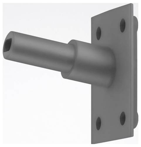 Eine graue, L-förmige Metallhalterung mit einer flachen rechteckigen Oberfläche, möglicherweise zum Abstützen oder Montieren von Objekten auf einer ebenen Fläche verwendet.