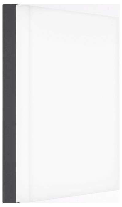 Ein rechteckiger, minimalistischer Wandleuchter mit schwarzem Rahmen und einem mattierten weißen Panel für Umgebungsbeleuchtung.