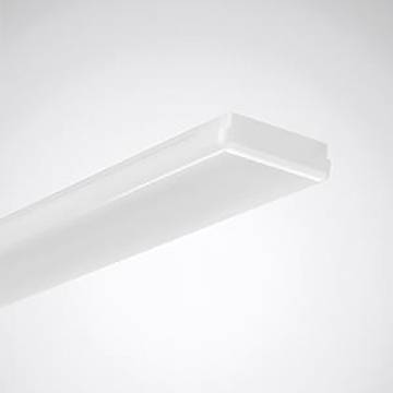 Eine runde, weiße, minimalistische wandmontierte Lampe, die weiches Umgebungslicht gegen einen einfachen Hintergrund ausstrahlt.