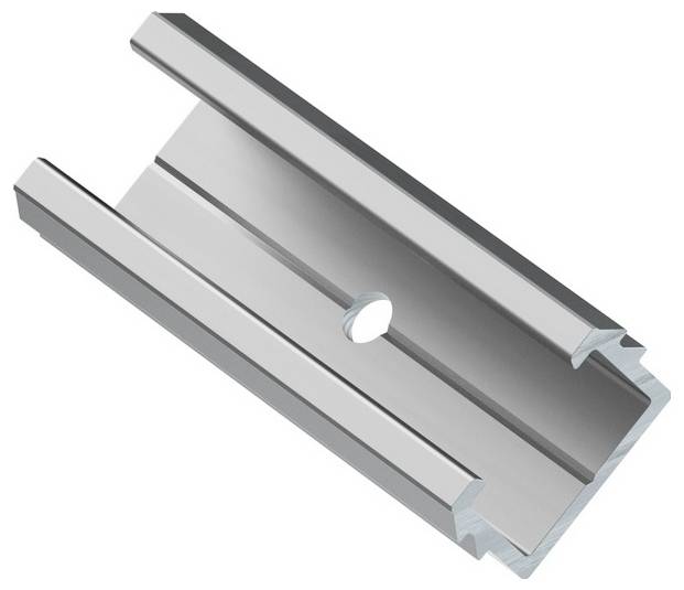 Ein rechteckiges Metallblech mit einem Zentralloch und erhöhten Seiten, konstruiert für Strukturstützen- oder Befestigungsanwendungen.