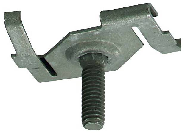 Ein Metallbolzen mit sechskantiger Basis und gewindeförmigem Schaft, der zum Befestigen oder Sichern von Objekten verwendet wird.