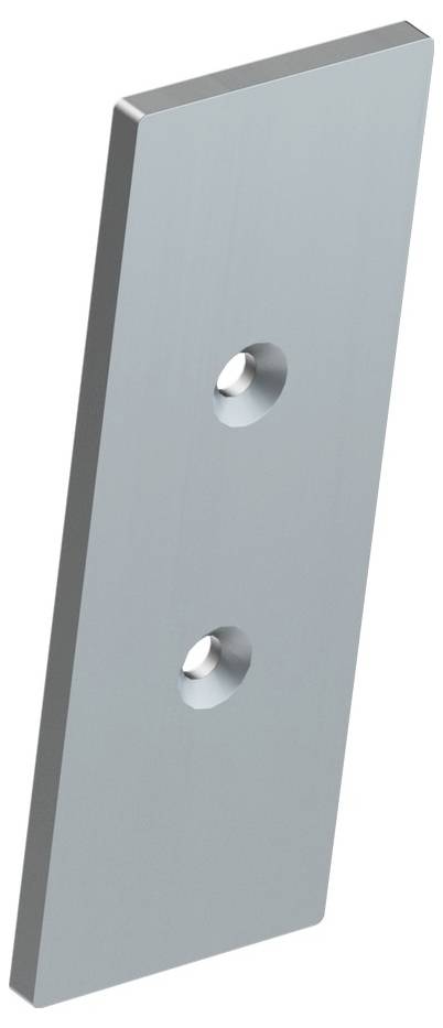 Eine rechteckige Metallplatte mit zwei gleichmäßig verteilten Löchern.