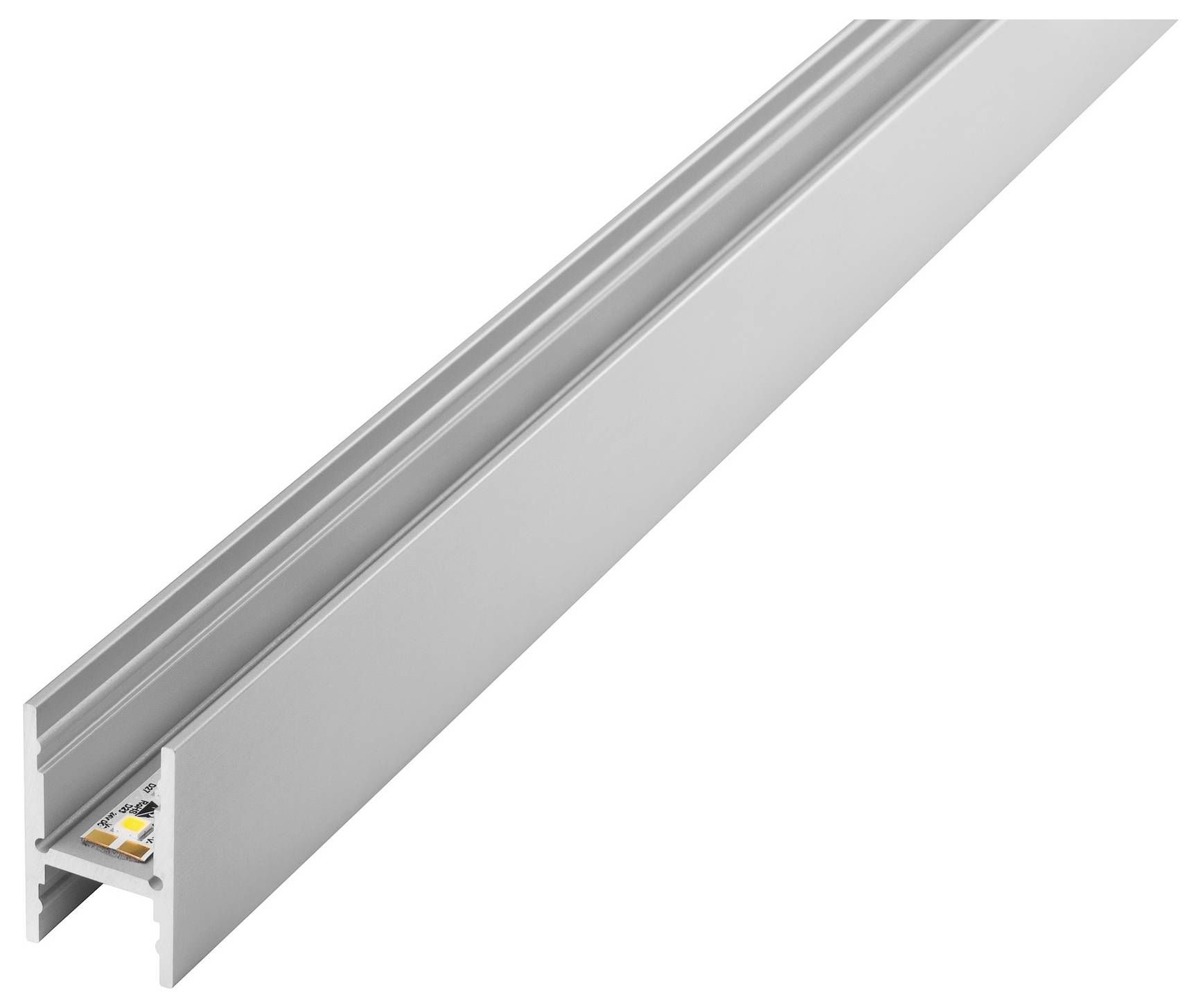 Aluminium-LED-Profil für die Oberflächenbeleuchtung, zeigt den internen LED-Streifen und das äußere Gehäuse.