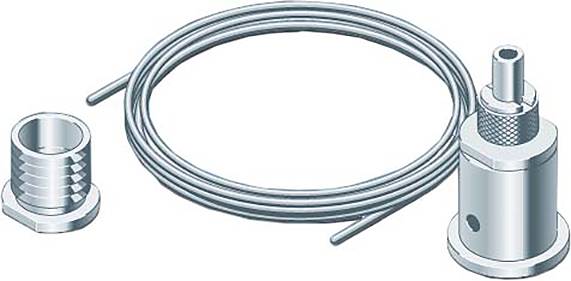 Gewickelter Draht mit einem kreisförmigen Stecker und einer zylindrischen Befestigung. Geeignet für die elektronische oder mechanische Montage.