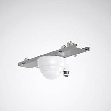 Eine an der Decke montierte Sicherheitskamera mit weißer Kuppel und angebrachtem Sensor, konzipiert für die Innenraumüberwachung.