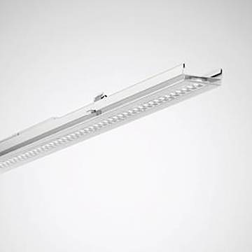 Ein langes, rechteckiges LED-Leuchtelement mit Reihen von kleinen Lichtern, geeignet für große Räume wie Büros oder Lagerhallen, an der Decke montiert.